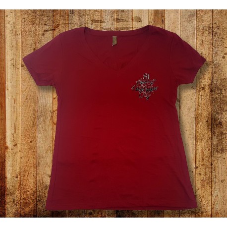 Ladies Red V Neck Support Tee